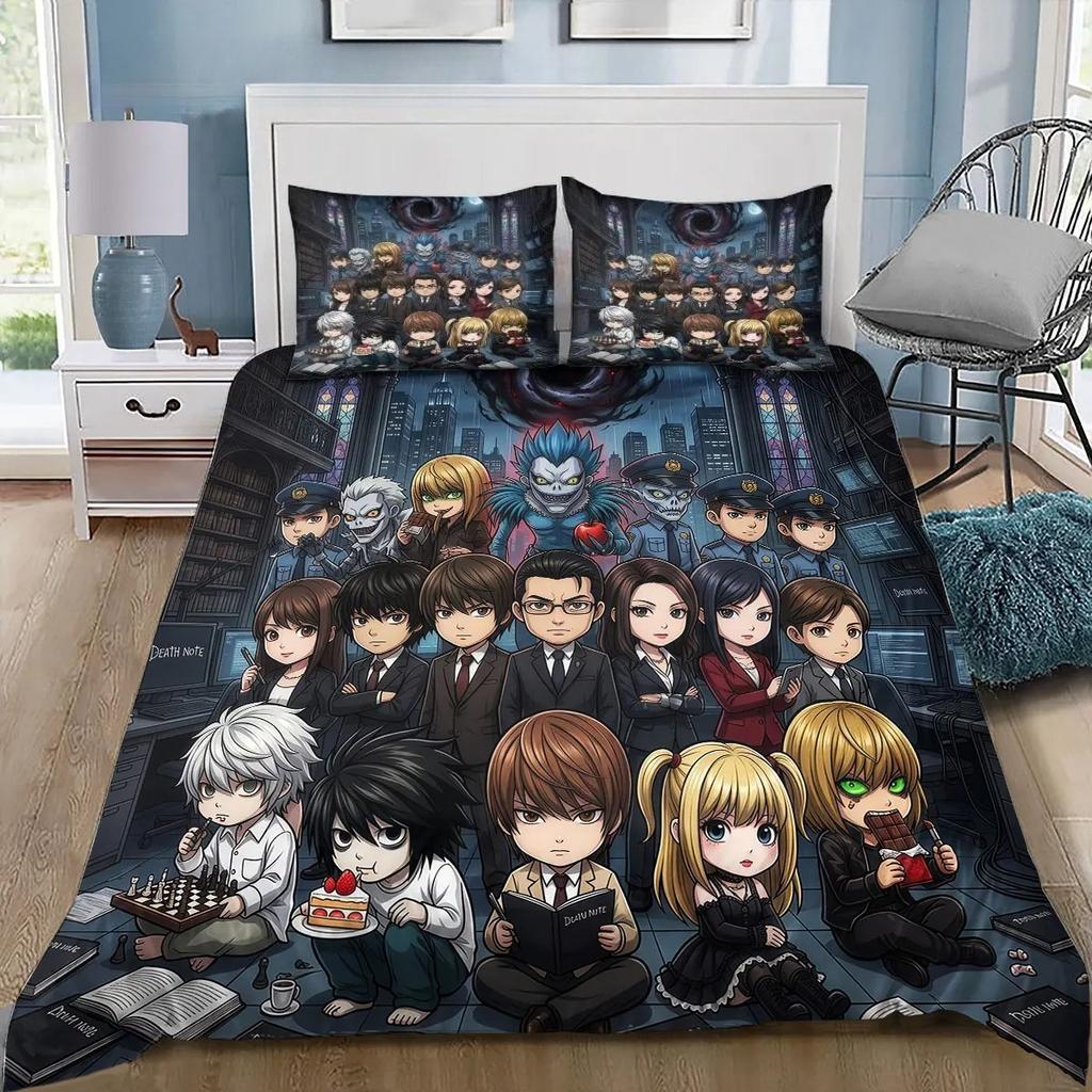 3D Spausdintas Mirties Užrašas Anime Patalynės Komplektas Berniukams Mergaitėms Twin Queen King Dydžio Antklodės Užvalkalas Pagalvės Užvalkalas Lovos Berniukams Suaugusiems Namų Tekstilė