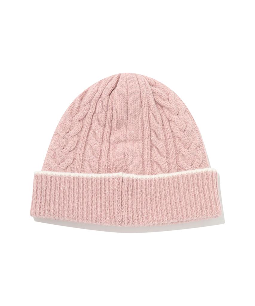 COVERNAT Logo Cable Lambswool Beanie Pink