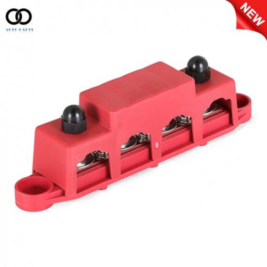 4 Post Busbar Bus Bar Power Distribution Block 12V 250A With Cover 5/16  Red