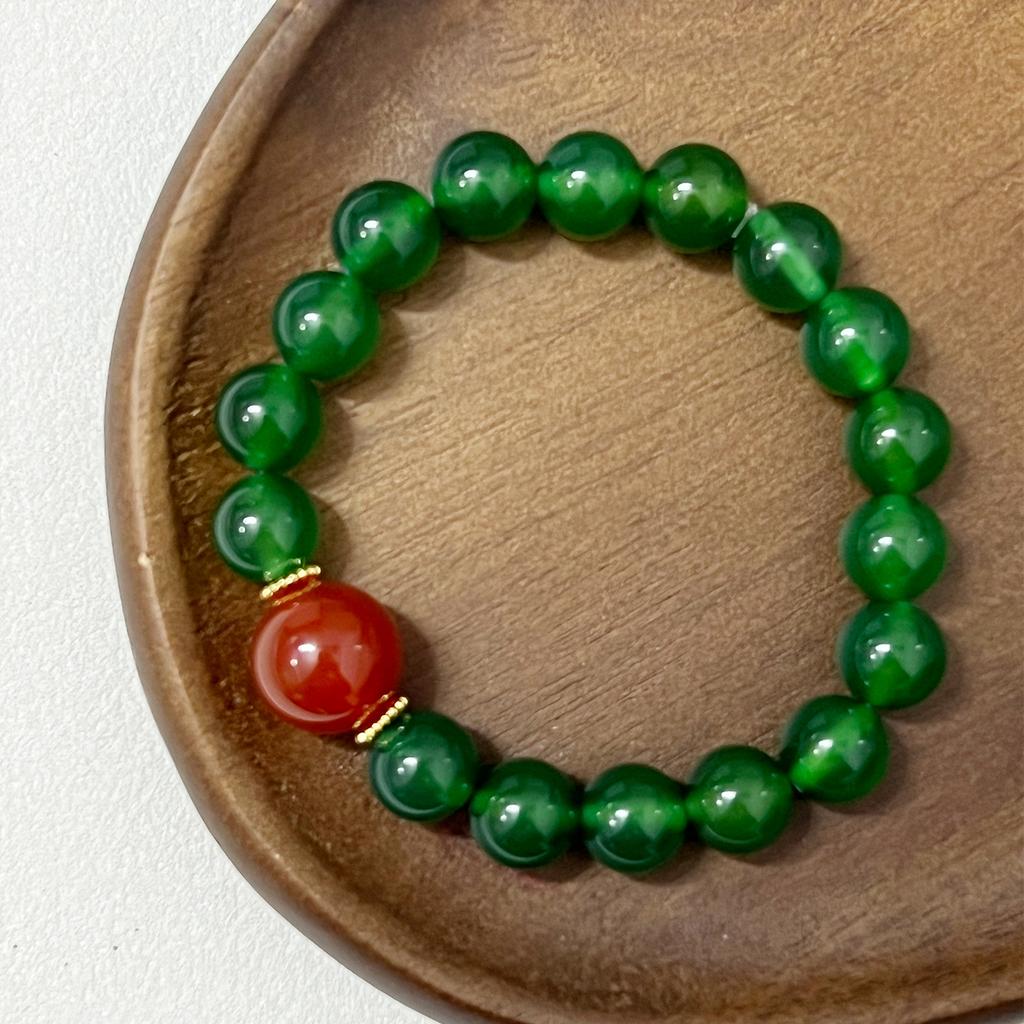 Green Agate Bracelet for Women 10mm Round Beads Elastic Beaded Bracelets Handmade Natural Stone Bangle Jewelry Gifts