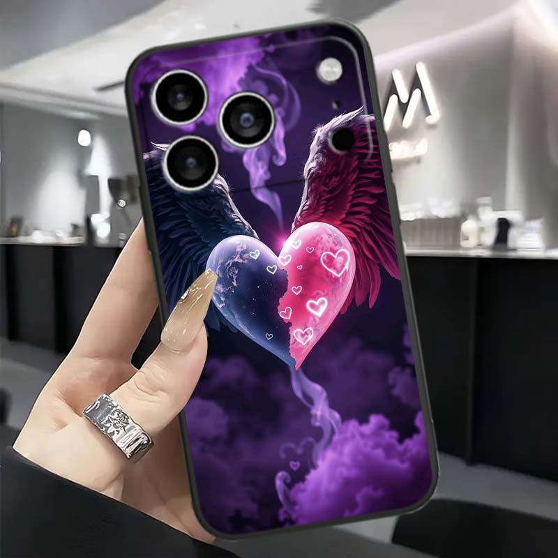Luxurious Love Design Art Phone Case For Apple iPhone 17 16 16E 15 14 13 12 11 Pro Max Plus Black Soft Silicone