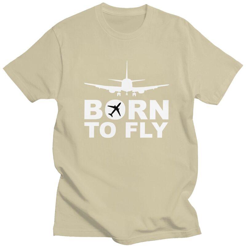 Individuelles Born To Fly Flugzeug T-Shirt Herren Kurzarm 100% Baumwolle T-Shirt Lässig Luftfahrt Flugzeug Pilot Geschenk T-Shirts Mode T-Shirt