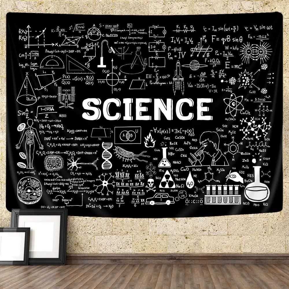 Science Tapestry Black Biology Print Tapestries Education Theme Wall Hanging Home Bedroom Living Room Dorm Decor Wall Blanket