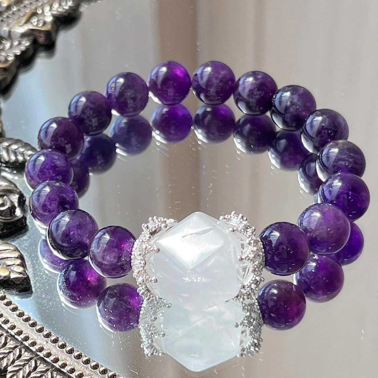 10M High Quality Grape Purple Natural Amethyst White Ghost Bracelet Bracelet.