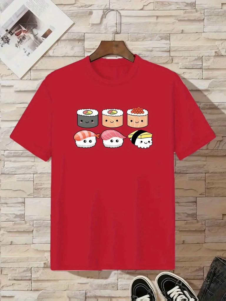 Cute Kawaii Sushi Graphic Tee Unisexs Casual Breathable Cotton Crew Neck TShirt