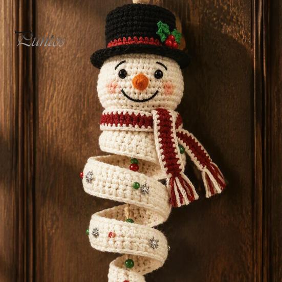 Kit Fai da Te Gancio per Porta Pupazzo di Neve all'Uncinetto Fatto a Mano, Set Decorativo Stagionale Invernale per Decorazione Parete di Natale, Finestra, Festa di Capodanno