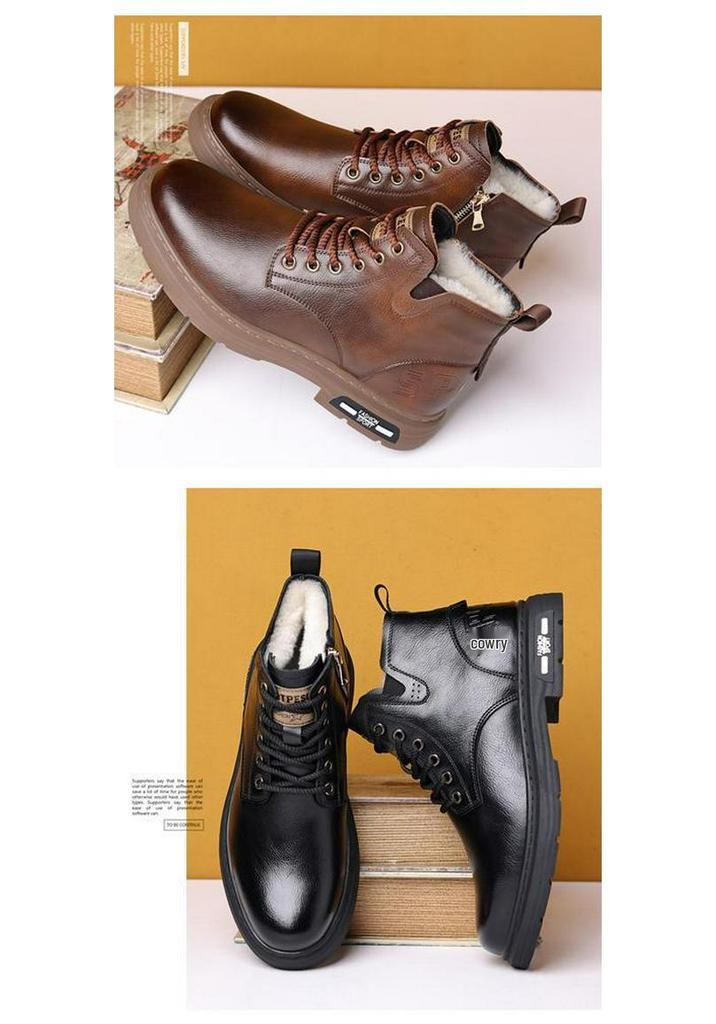 Men's Retro Leather High-Top Martin Boots - Breathable, Versatile, Casual British Style for Spring and Autumn