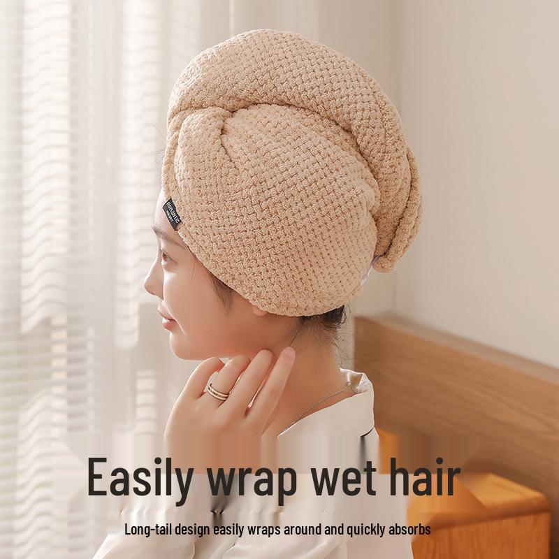 Women's Quick-Dry Coral Fleece Hair Wrap - Super Absorbent, Double Layer, Pineapple Grid Design for Thick Hair