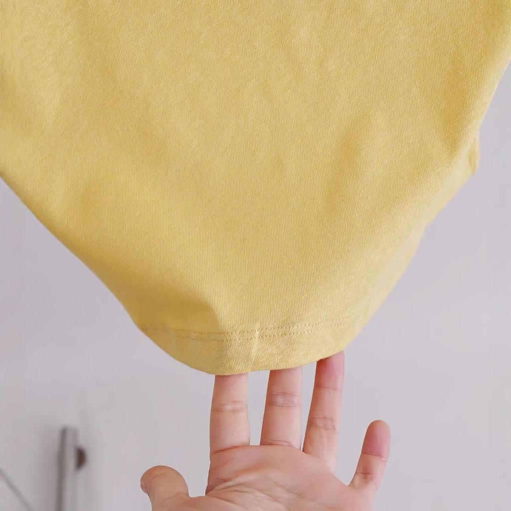 Slim Fit Round Neck Short Sleeve Women's T-shirt in Bright Spring Day Creamy Goose Yellow, Soft Bamboo Linen Cotton Blend