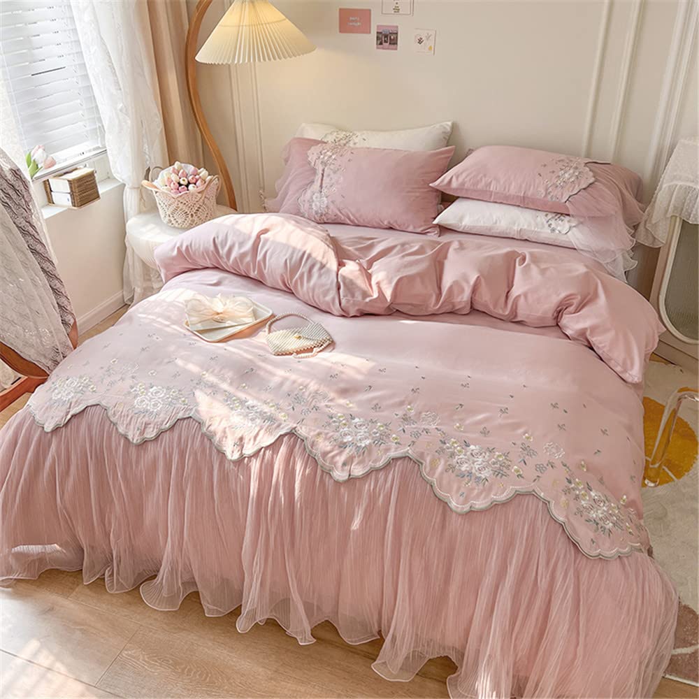 Laikor Duvet Cover Set Bed Duvet and Cotton Bedding Set with Active Suitable for and Lace Size Type 3-Piece/4-Piece (Includes Skirt, Cover,