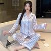 Spring Summer Purple Striped Pajamas Set for Women Sleepwear Long Sleeve Button Top and Long Pants Set Homewear Loungewear