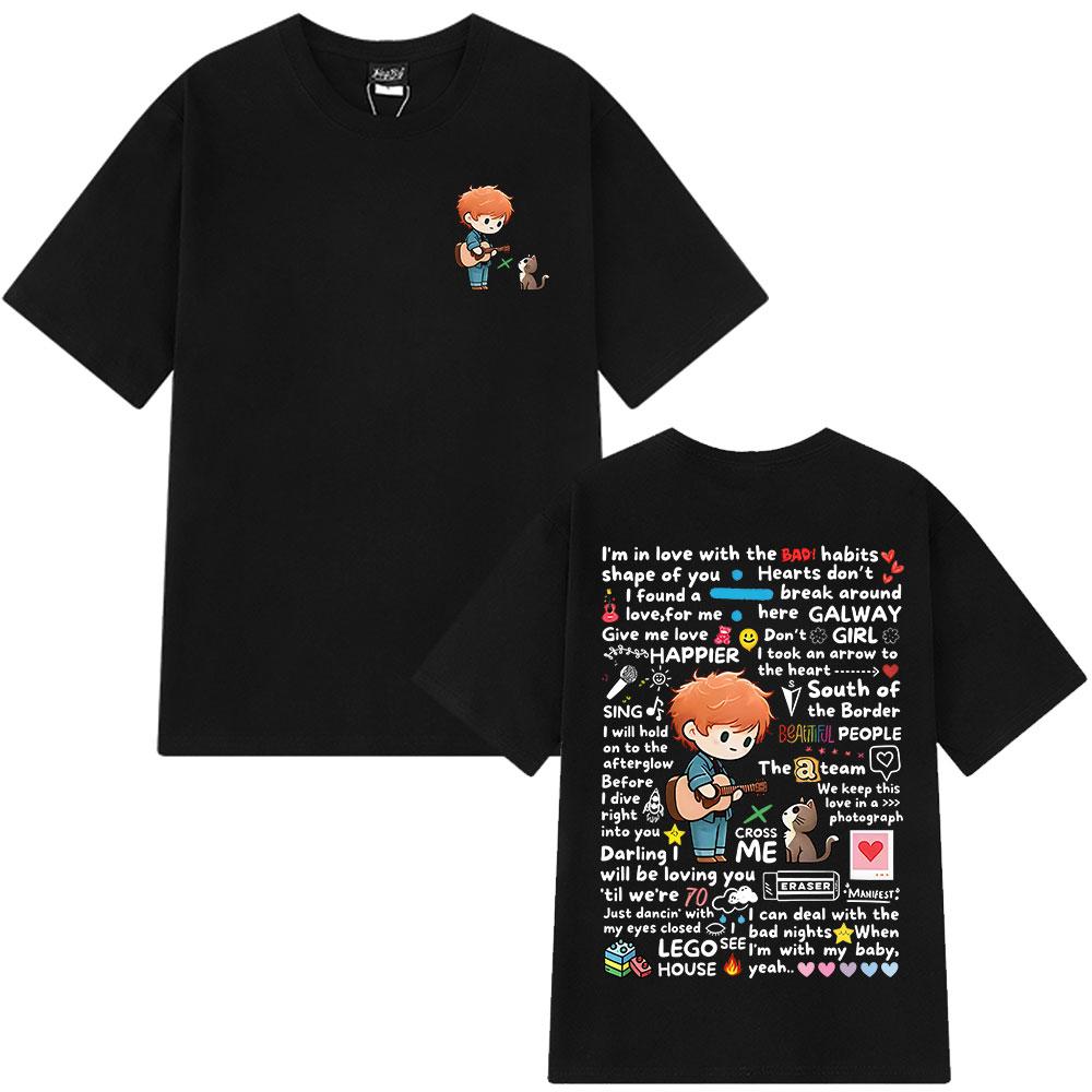 Ed Sheeran European Tour 2025 Graffiti Pattern Print T Shirt Men Women Cotton Casual Short Sleeve T-shirt Fashion Loose T-shirts