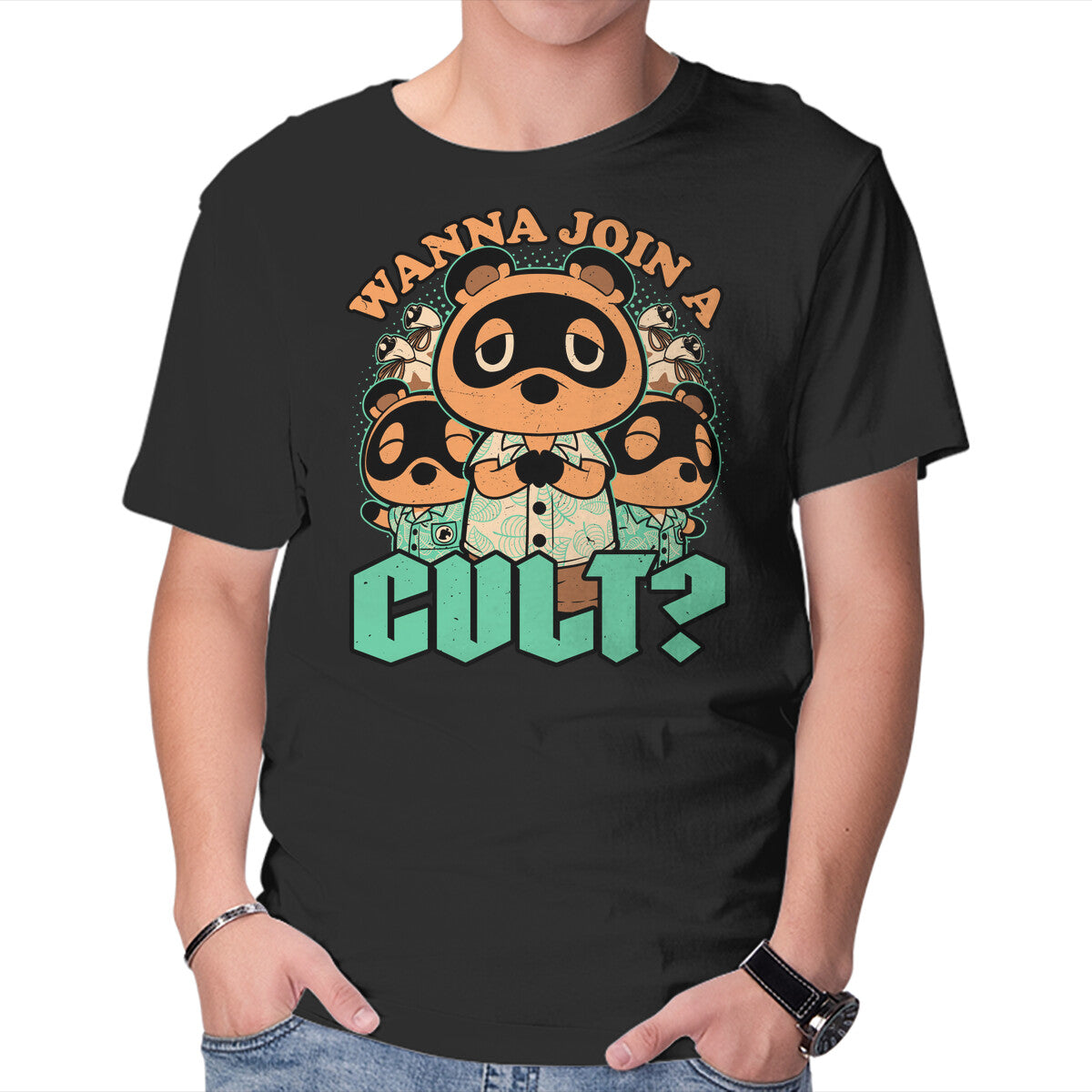 Unisex Crew Neck T-Shirt Raccoon Island Cult Graphic Short Sleeve Casual Tee XXXXL