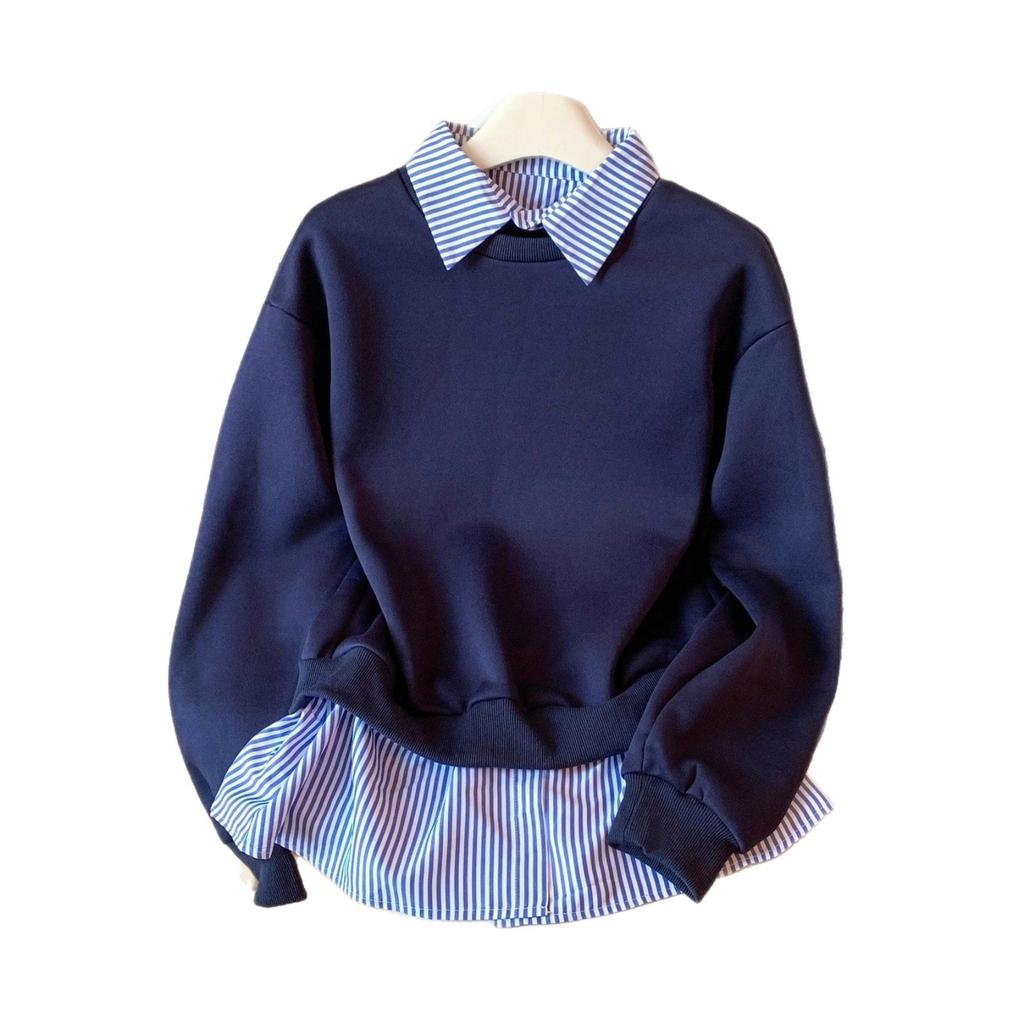 Dámská mikina s proužkovaným prošíváním, falešný dvoudílný design, dámský svetr s dlouhým rukávem, módní top