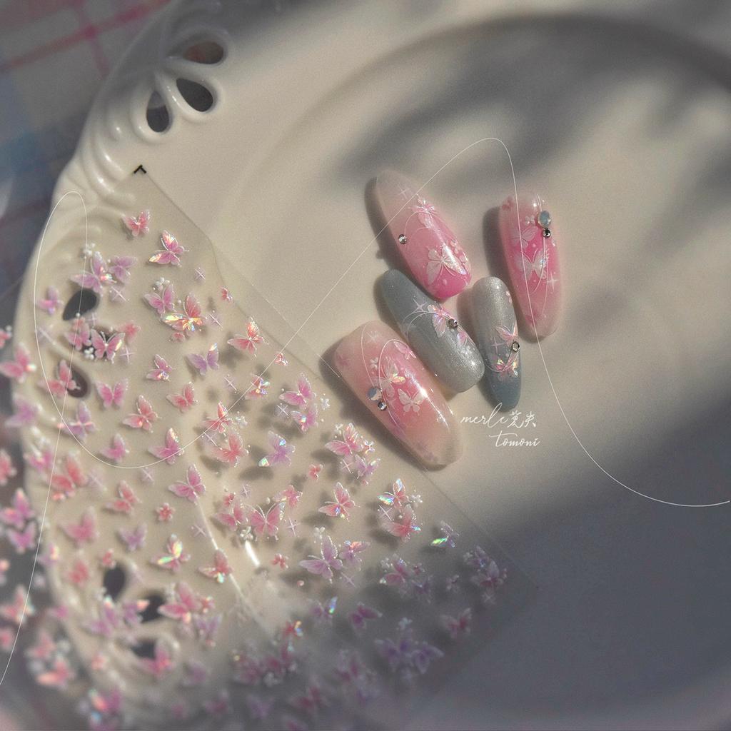5D Shell Light Nail Stickers Pink Flowing Light Nail Stickers Versatile Star Butterfly Stickers For Nails Decorations DIY
