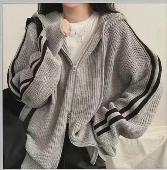 Korean Autumn/Winter Hooded Drawstring Loose Fit Sweater Jacket