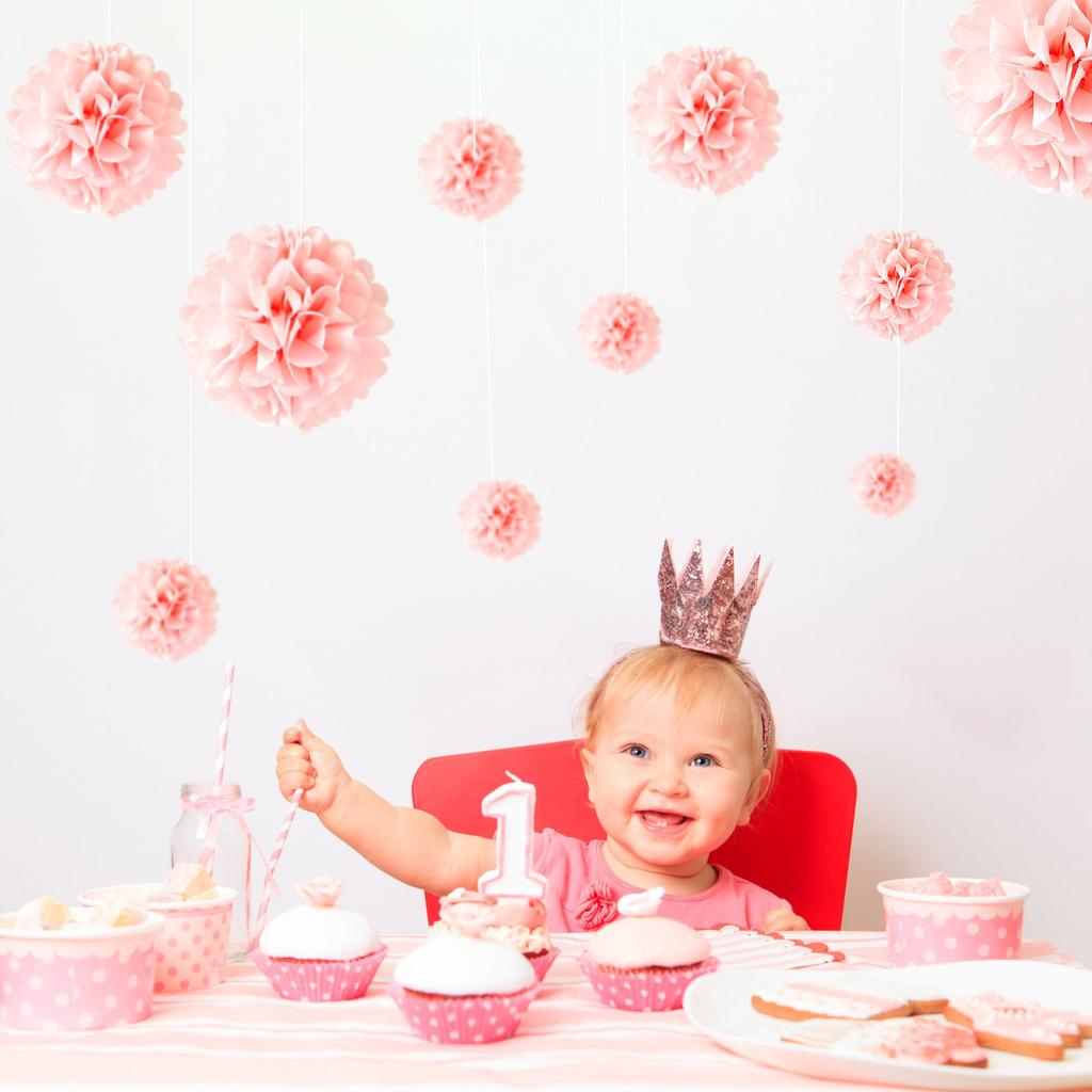 1pcs Set 7.8inch Pink Paper Flower Balls Paper For Birthday Party Pom Pom Paper Balls Hanging Flowers Pom Pom Paper