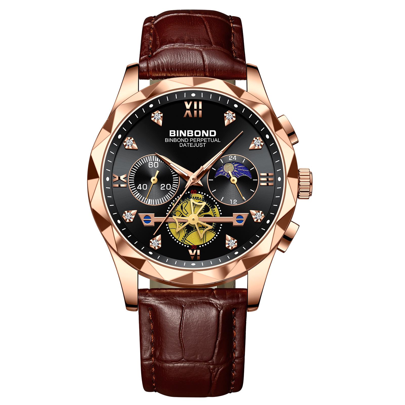 Binbang Multifunctional Quartz Men s Six-Hand Chronograph Tungsten Wristwatch