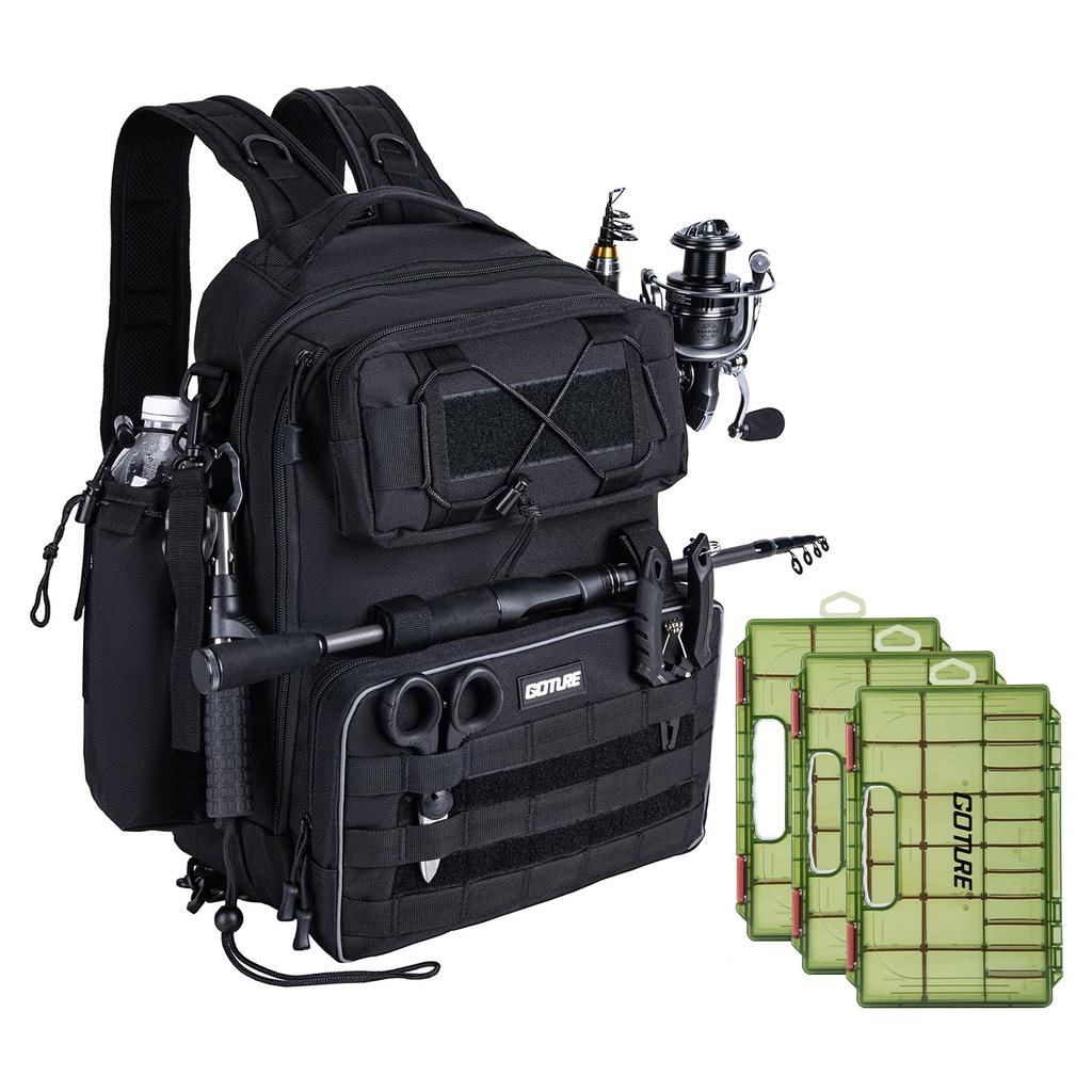 Goture Multifunctional Backpack, Black, Lure Case, Fishing Gear Storage, Outdoor, Water-Repellent, Tackle Bag, Mountaineering, Gift, Father's Day