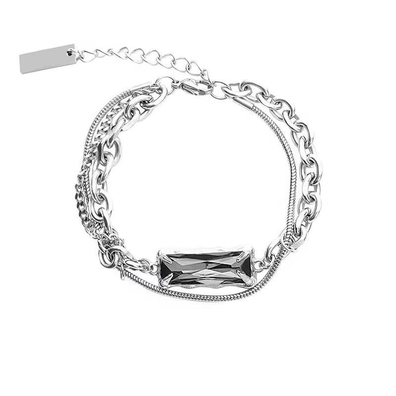 Unisex Dark Gray Titanium Steel Bangle with Gray Diamonds: Trendy, Niche Design, Light Luxury