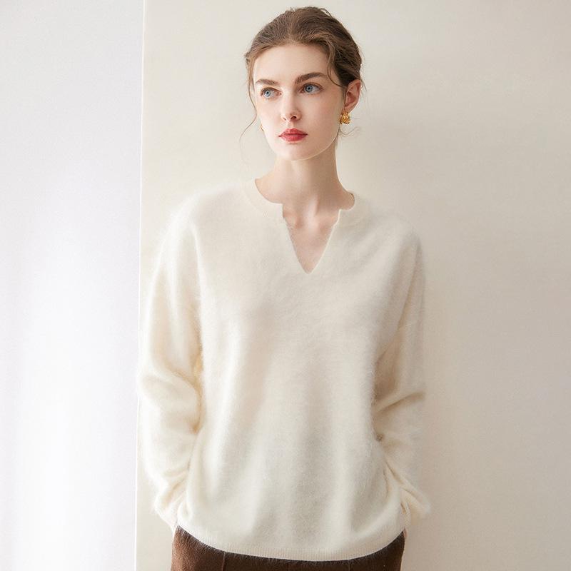 Le Kasha 2026 Pure Cashmere V-Neck Pullover - Warm, Loose, Brushed Top