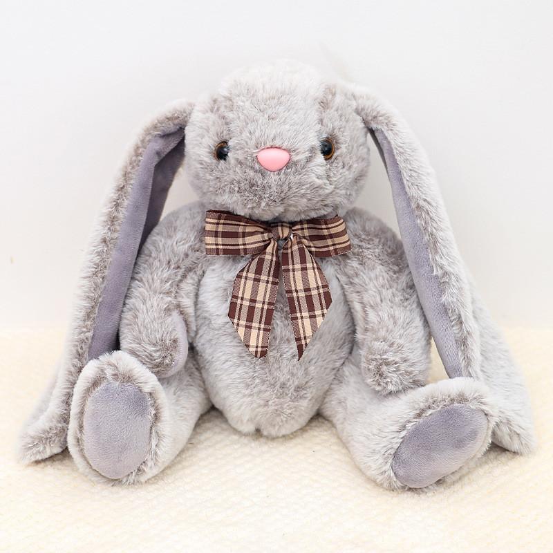 Plush Rabbit Toy With Checkered Bow Decor For Kids Gift And Home Decor