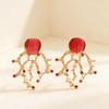 Faux Red Coral Drop Earrings And Necklace Textured Alloy Jewelry with Red Enamel Zircon Accents Unique Ocean-Inspired Design Gift for Women