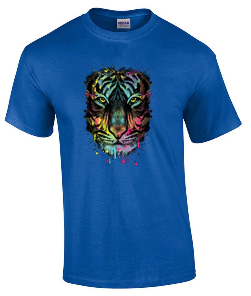 Paint Dripping Tiger Neon Cat Wildlife T-Shirt S