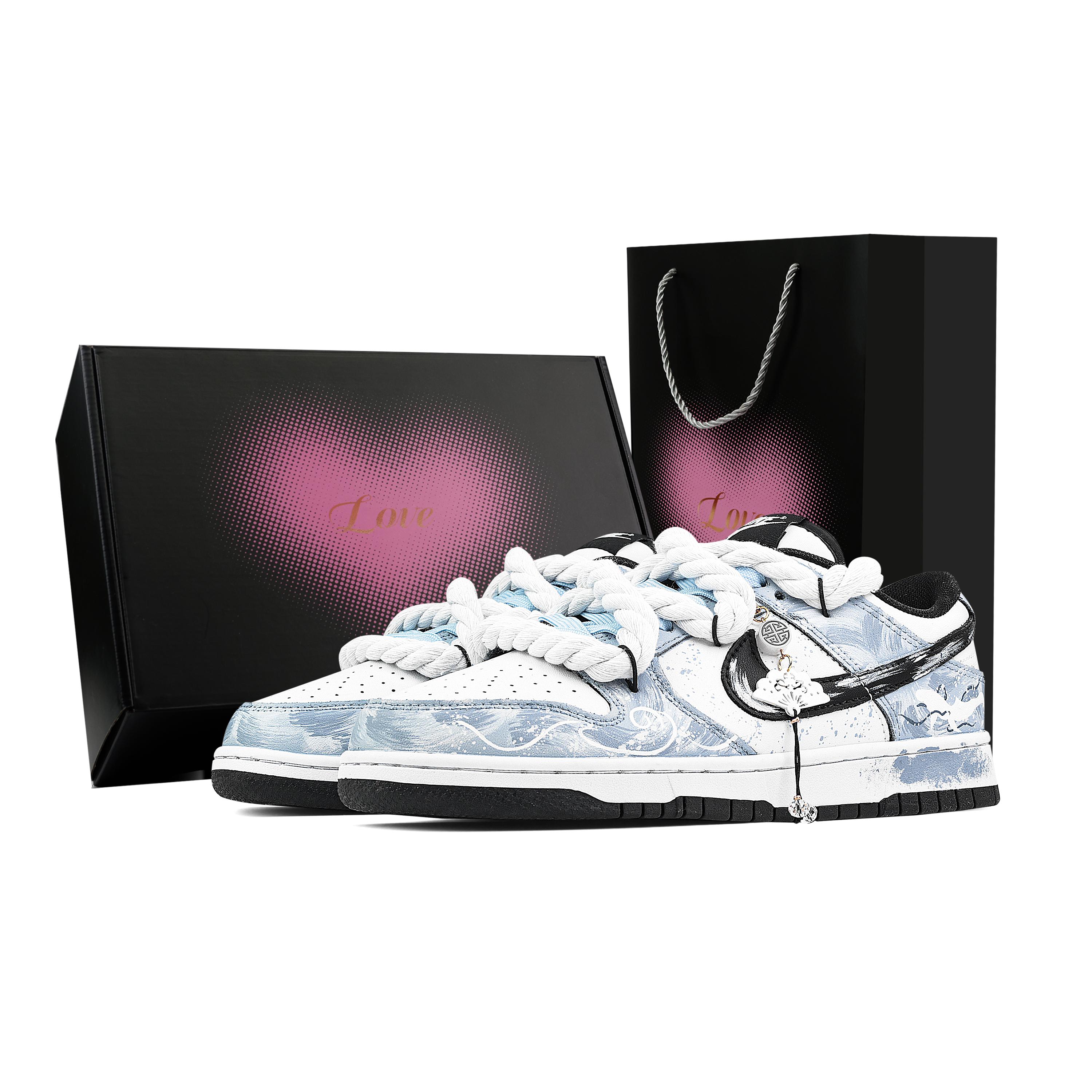 

Nike Dunk Whale Tide Guardian Heart Box Abrasion Resistant Low top Skateboard Shoes Unisex Blue White DD1391-100(Team773--) 44.5