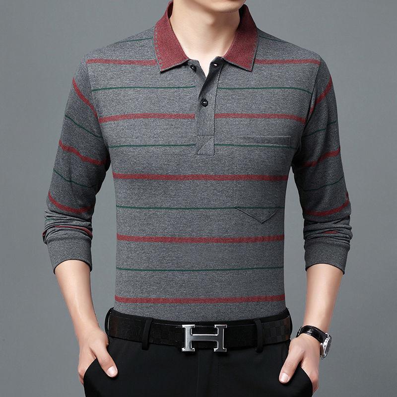 Moda Hombre Nuevo Negocios Camisas Polo Rayadas Coreano Primavera Otoño Casual Manga Larga Solapa Bolsillos Ropa Masculina Algodón Tops 2025