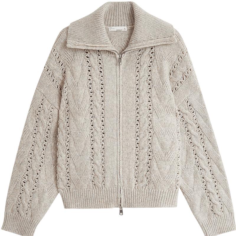 

INMAN Women s High-Neck Cable Knit Sweater Cardigan L