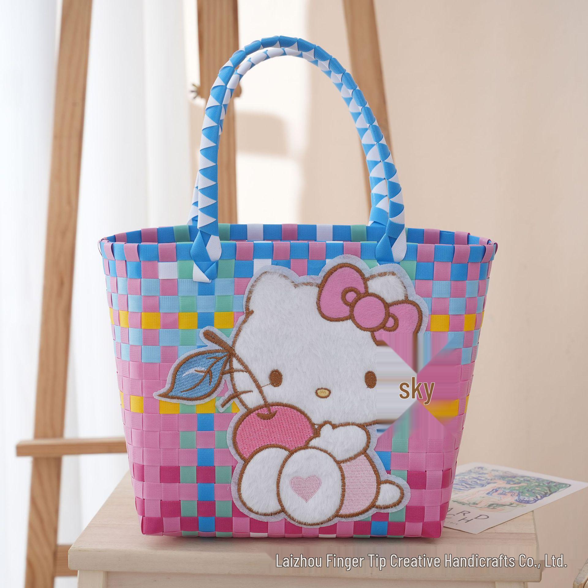 

Красочная плетеная пластиковая подарочная корзина-сумка - Сувенир для вечеринки или пляжная сумка для женщин Base length 23, base width 12, height 22