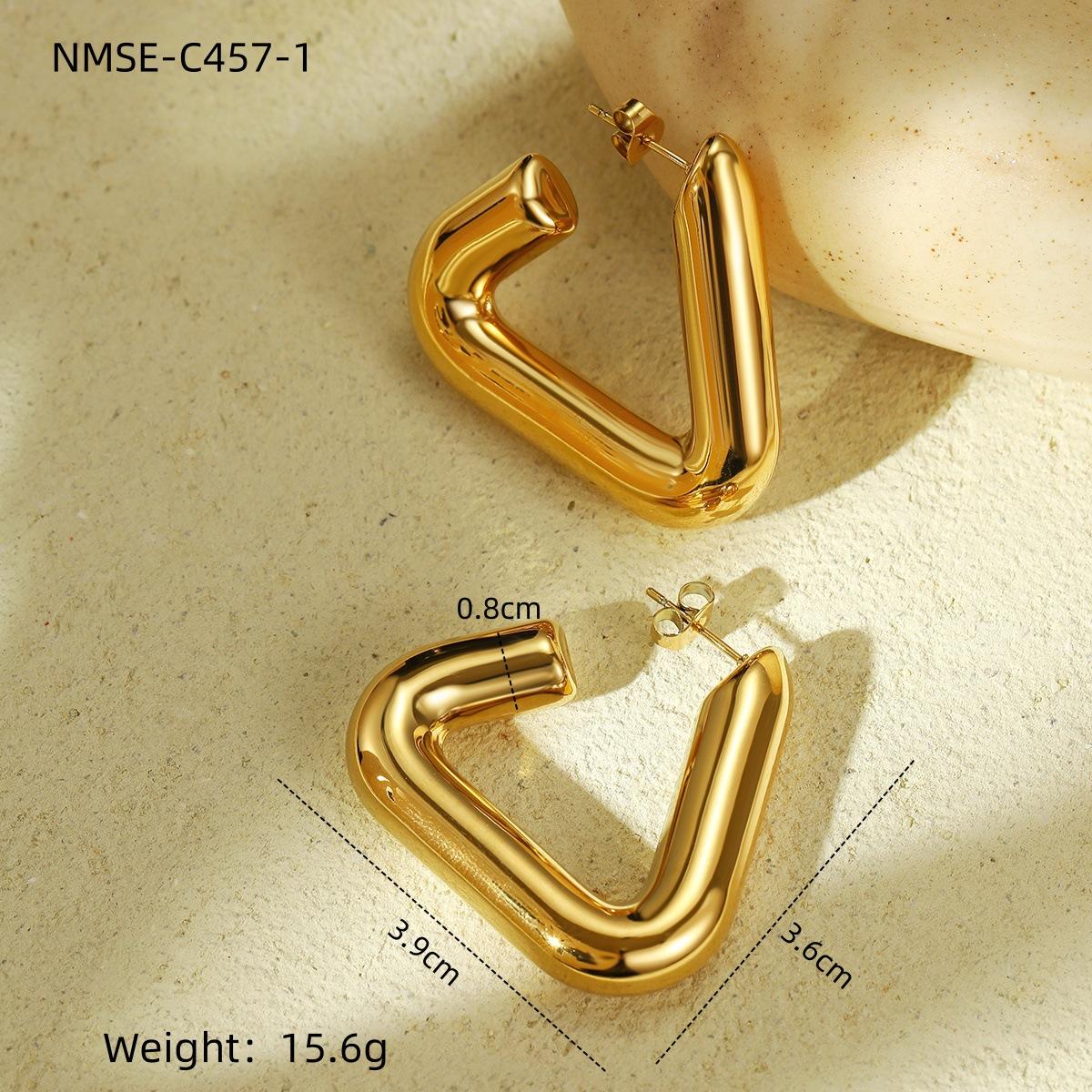 GEMCHIC Women s 18K Gold Geometric Triangle C-Shape Stainless Steel Earrings Studs Fashion Jewelry