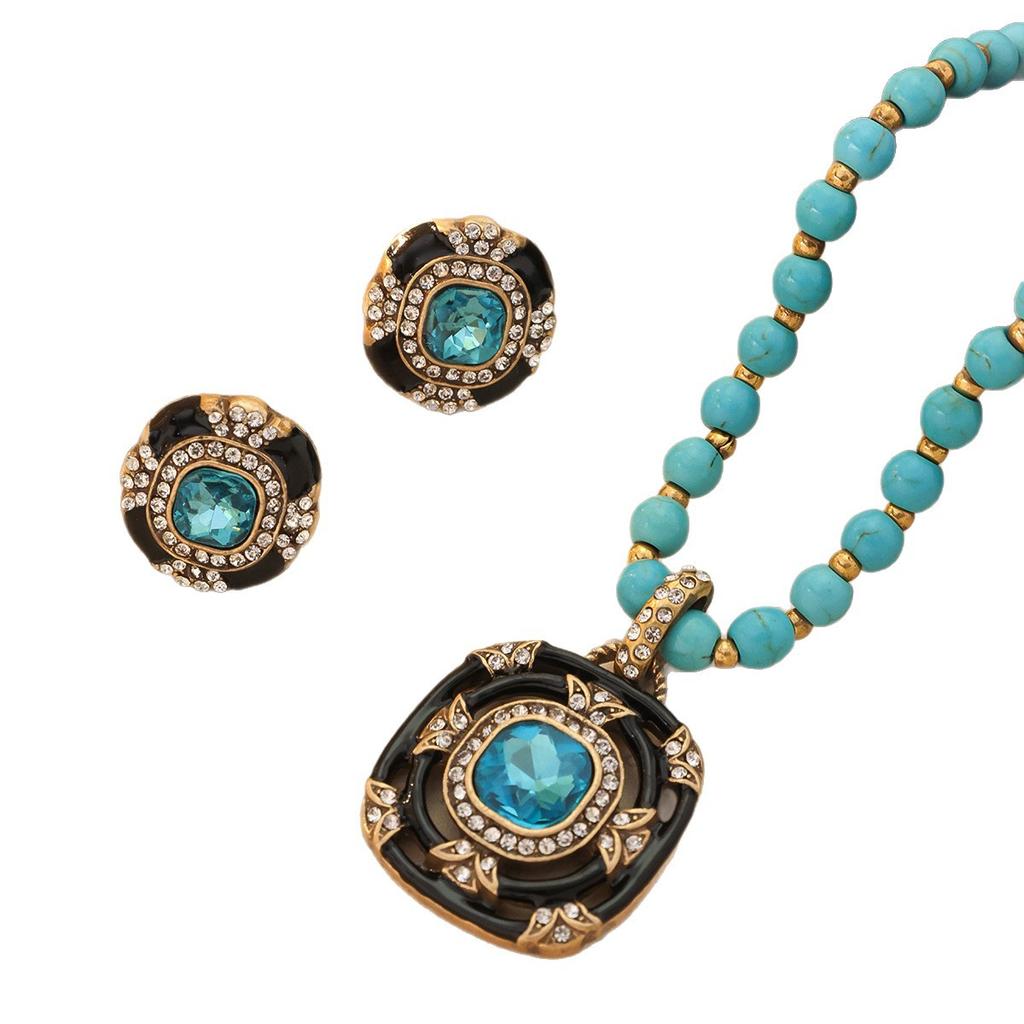 Of Retro Vintage Antique Earrings Set With Turquoise Inlaid Sapphire Pendant