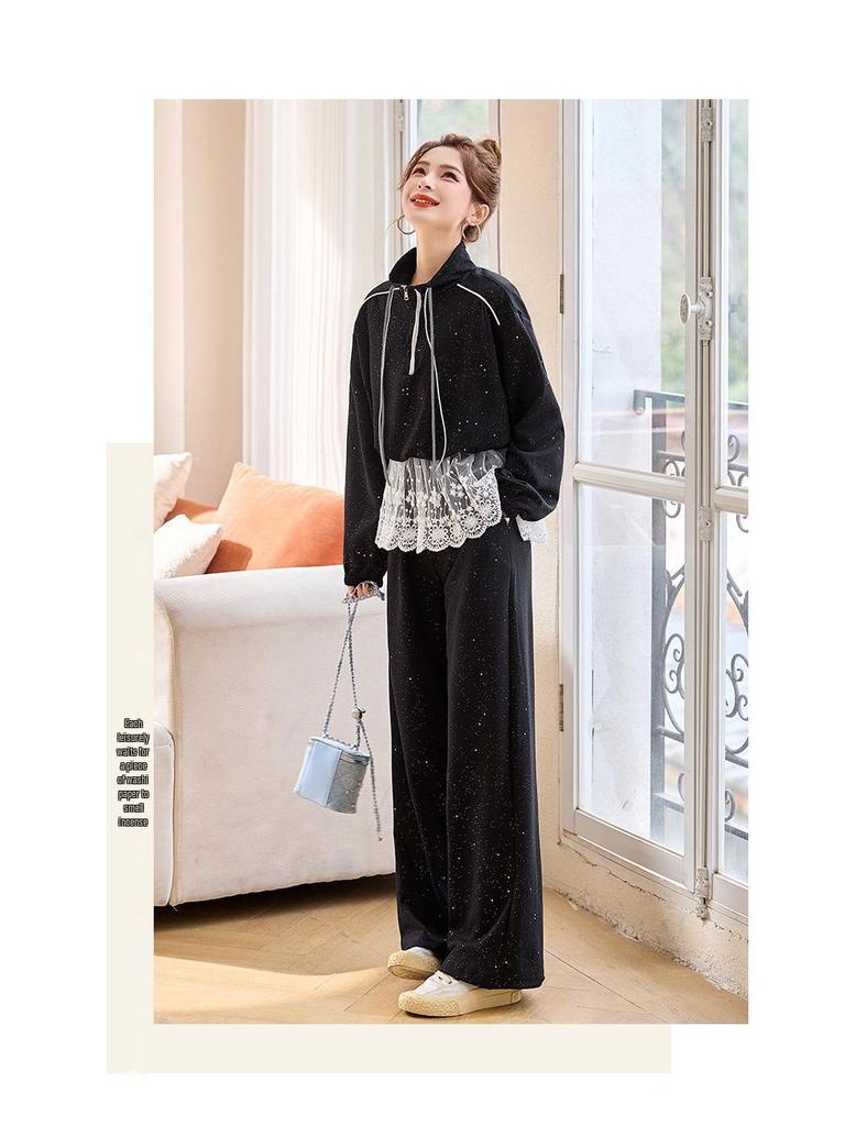 2025 Spring Fashion Lace-Trim Jacket & Wide-Leg Pants Set RX9210