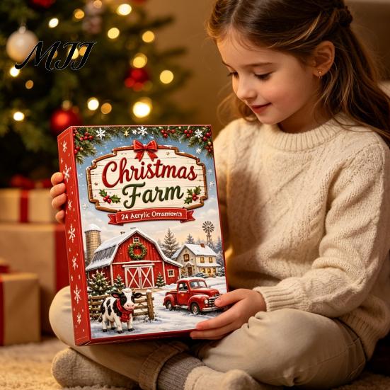 Christmas Countdown Set 2026 Farm Advent Calendar, 24 Day Box with 2D Acrylic Animal Ornaments, Festive Tree Hanging Decor for Holiday Home Decoration