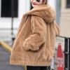 Fall Winter Women Jacket Thick Plush Solid Color Hooded Warm Windproof Soft