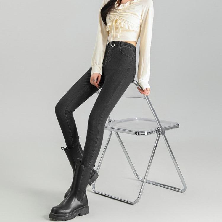 Women Slim High Waisted Jeans Elastic Tight Pencil Pants Thin Spring Autumn Trousers Small Feet New
