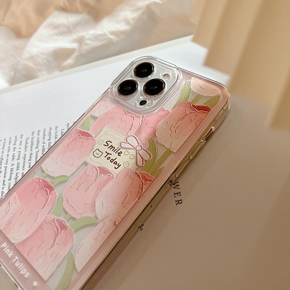 Small Fresh Tulip 13 Suitable for Apple 16 Promax Mobile Phone Case Iphone17 Transparent 12 Anti Fall XR Women 14