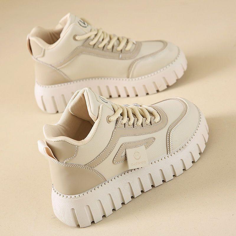 

Board shoes women s 2025 new spring and autumn leather waterproof and non-slip running sneakers platform-soled high-top fashion women s shoes 35 хаки