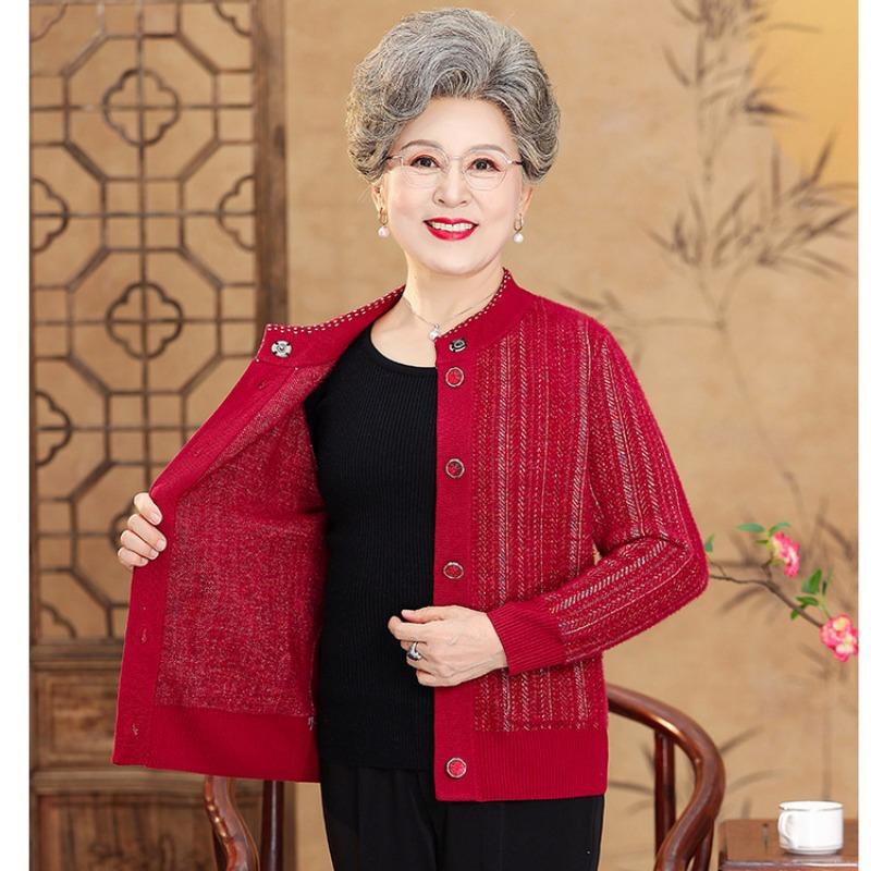 Elderly mother autumn cardigan sweater middle-aged and elderly knitted sweater jacket grandma autumn casual top