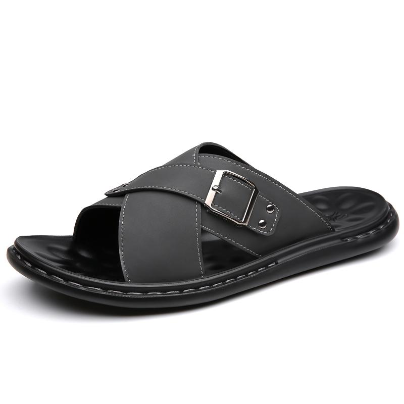 

Модные мужские летние стильные шлепанцы с открытым носком, обувь на мягкой подошве, простые однотонные полушлепанцы, уличные мужские удобные сандалии 38 чёрный