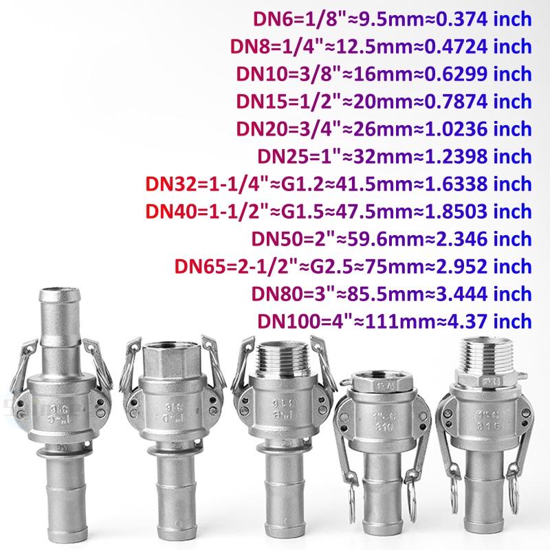 304 Stainless 1/2" 3/4" 1" 2"-5" BSP Female Male Camlock Fitting Adapter Barb Quick Disconnect For Hose Pump Homebrew A B-F type