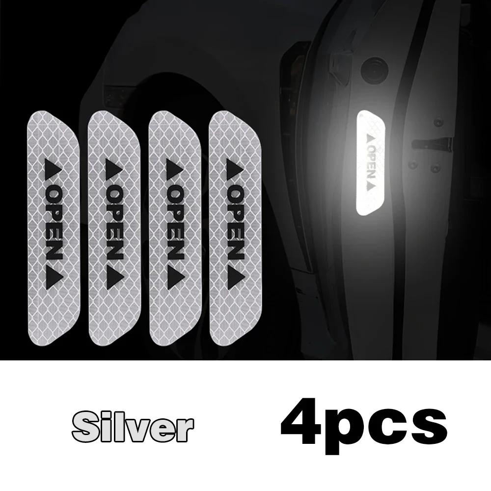 

ISGTDRM 4PCS Reflective Car Door Sticker Safety Opening Warning Reflector Tape Decal Car Accessorie Interior Reflector Sticker