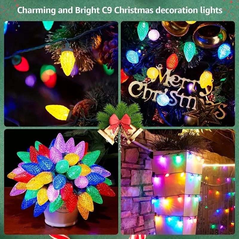 7M 50LED Solar C6 Bulbs String Lights Strawberry Christmas Fairy Garland Light Outdoor Waterproof Xmas Tree New Year Decor