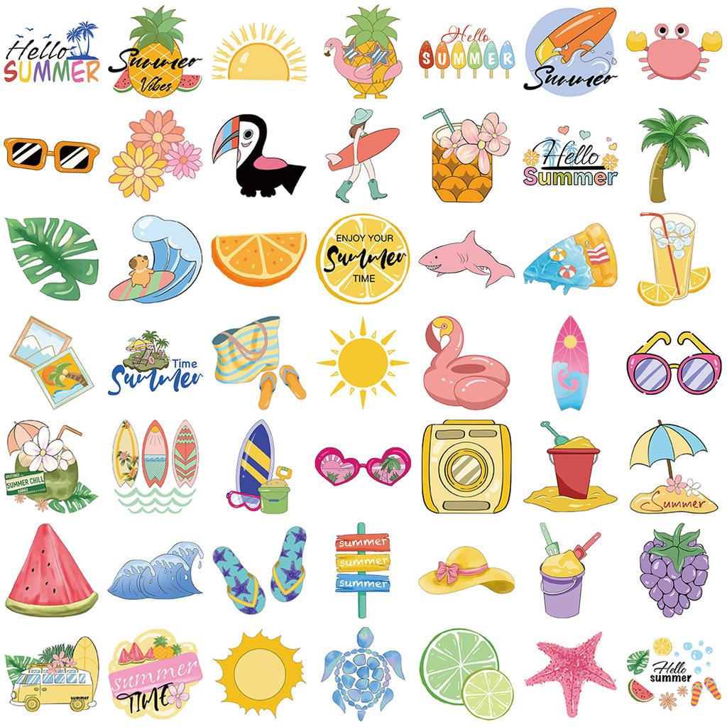 50 Cartoons Summer Chill Vibes Graffiti Stickers Decorate Guitar Notebook Suitcase DIY