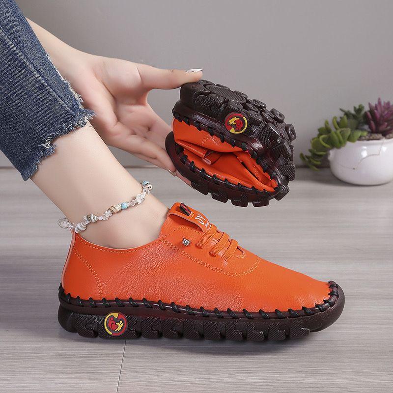 Soft Laced Up Oxford Shoes for Women Ortho Loafers Woman Plain Shockproof Driving Flats Elderly Mom Slip On Faux Leather Shoes