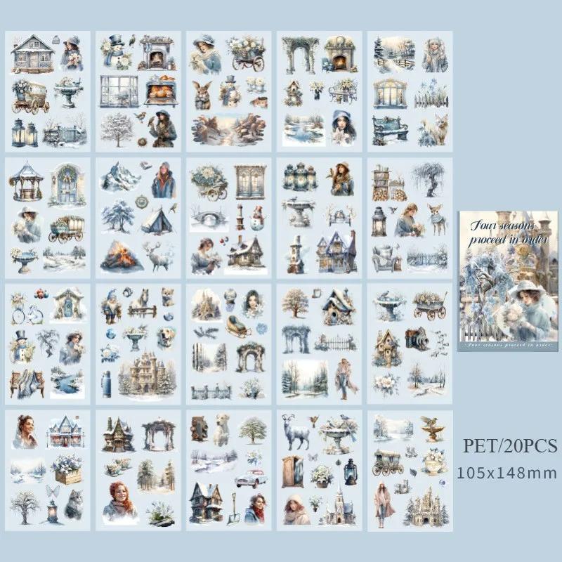 20 Sheets PET Stickers Season Series PET Decorative Stickers Diary Girls Scrapbooking Material Decor Album Stationery Stickers