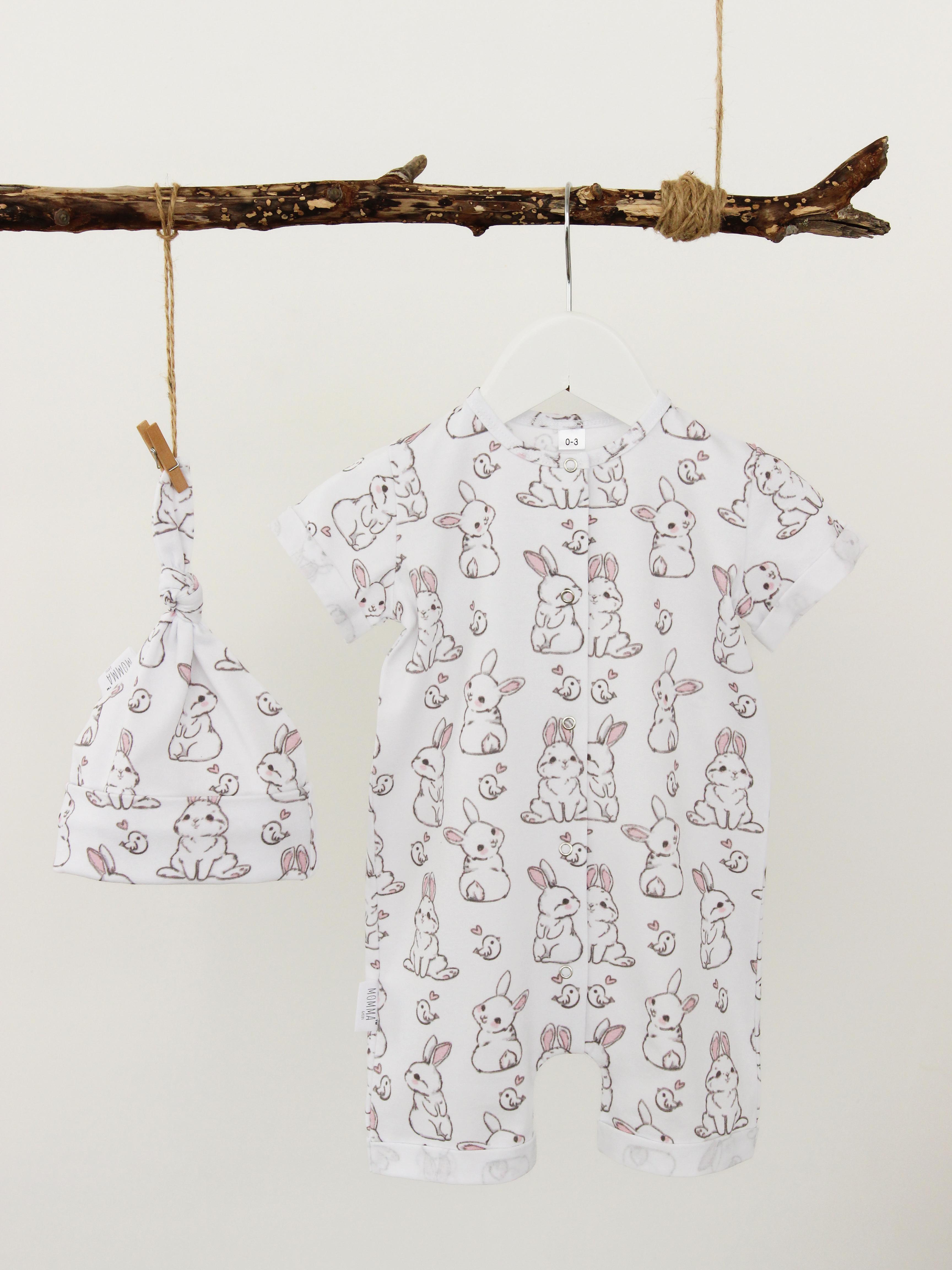 

Ромпер з шапочкою Кролики 680-740mm білий