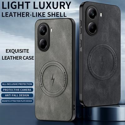 Für Mi Poco X7 Pro Hülle Luxus PU Leder Haut Magnetisch Magsafe Schutz Rückseite für Poco C71 M7 Pro Handyhülle